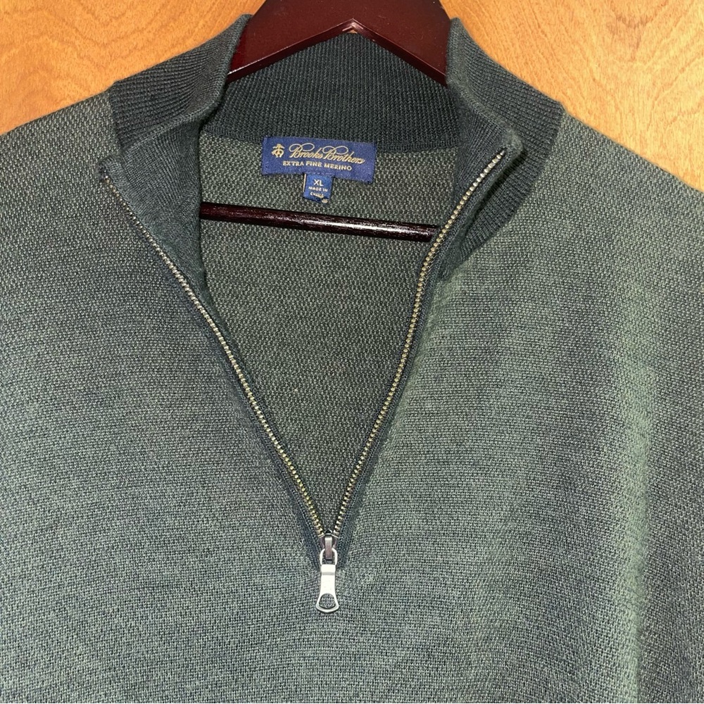 Brooks Brothers Extra Fine 100% Merino Wool 1/4 Zip Sweater Olive Green - Picture 4 of 10